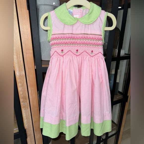 Anavini smock rosettes dress toddler girl peterpan collar embroidered bow floral - Picture 1 of 7